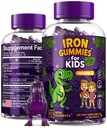 Żelazo Dinozaur Gumiaki dla dzieci z witaminą C 124; Bez cukru, Wegan, Bez glutenu i nieNon-GMO Gummies 124; Anemia Relief, Energia & Krew Wsparcie zdrowia 124; Flavor winogronowy, Pectin- Based for Optimal Health