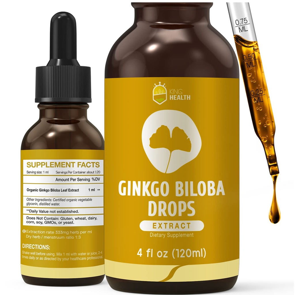 Organiczny Ginkgo Biloba Ekstrakt Liquid Supplements, Brain & Focus Support, 98% Wchłanianie, Wegan, Non-GMO, Alkohol & Gluten Free - 4 Fl Oz