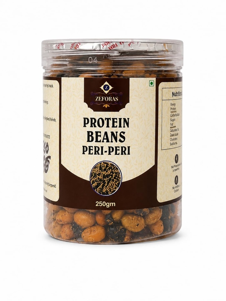 ZEFORAS Protein Beans Peri-Peri 250g | Spicy Roasted Bean Snack | Crunchy Ready to Eat (PACK OF - 7)