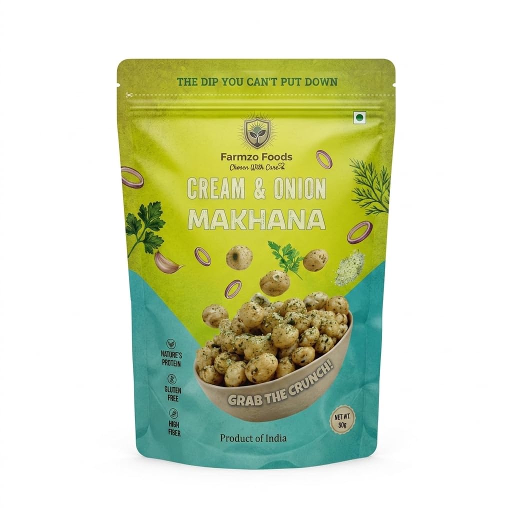 Farmzo Foods Cream & Onion Makhana | Crispy Roasted Fox Nuts | 50G