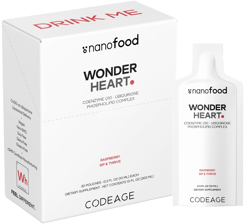 Codeage Wonder Heart Liquid CoQ10 Liposomal Ubichinon Suplement, Koenzym Q10 Witaminy serca, Nie-GMO Fosfatydylocholina Wegan Mieszanka, Malina zapachowy Softgel, Opakowanie 30 Pouches