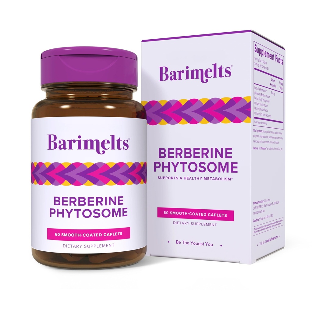 Barimelts Berberine Phytosome 550mg dla użytkowników GLP-1 i pacjentów w podeszłym wieku - Wsparcie dla metabolizmu - 60 Kapletów Powłokowanych płynem (1- Month Supply)