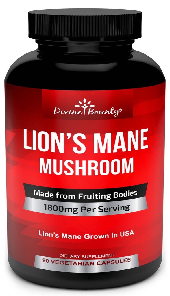 Organic Lions Mane Mushroom Capsules - 1800mg Strongest Lion 's Mane Mushroom Supplement - Non-GMO Lions Mane Extract Powder - Nootropic Brain Supplement - Brain & Immune Support - 90 Vegetarian Caps
