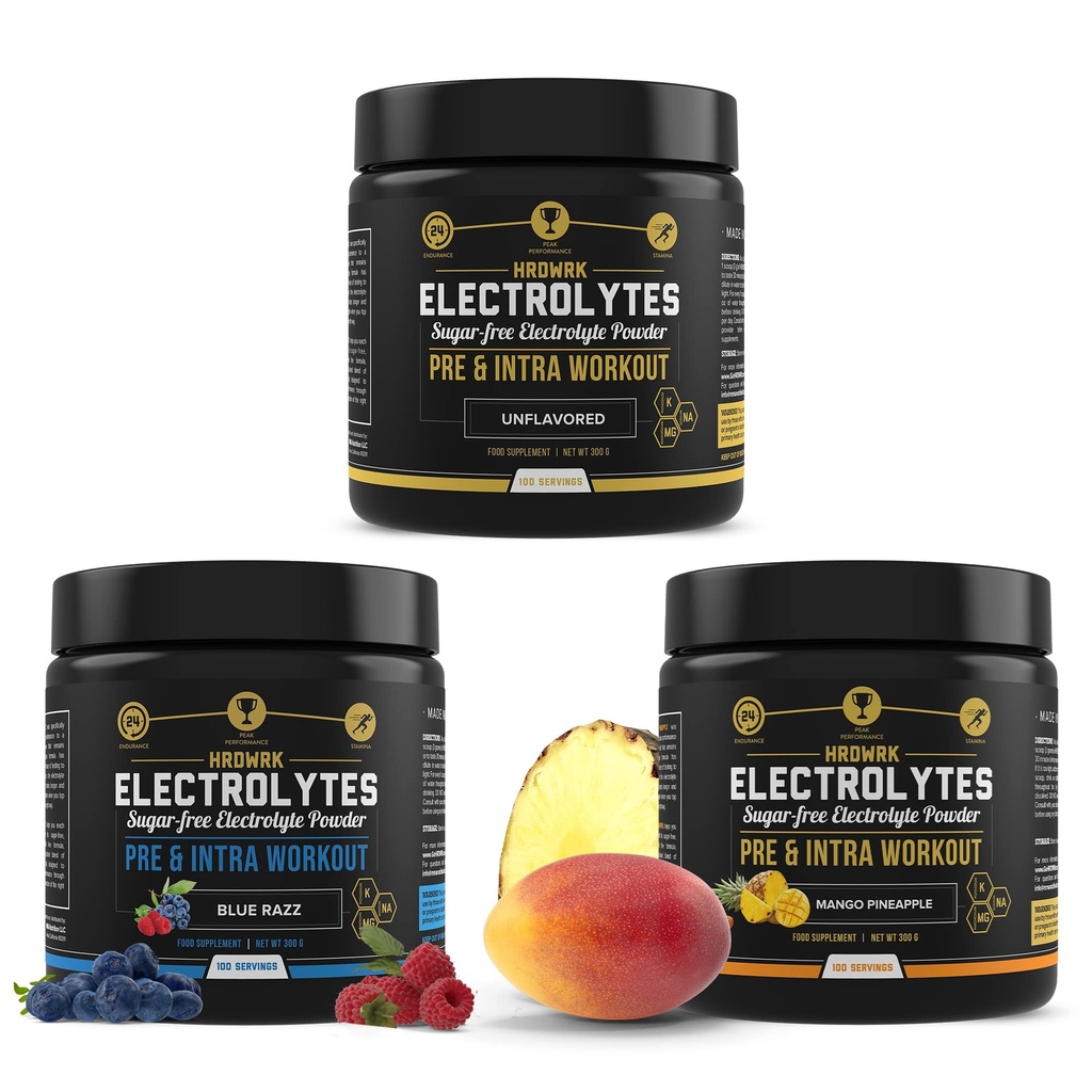 MMA Nutrition HRDWRK - 100 Servings Keto Electrolytes Proszek Hydration Sugar Free - Electrolyte Proszek do zwiększenia wytrzymałości i zmniejszenia zmęczenia z suplementem elektrolitów Zestaw 3