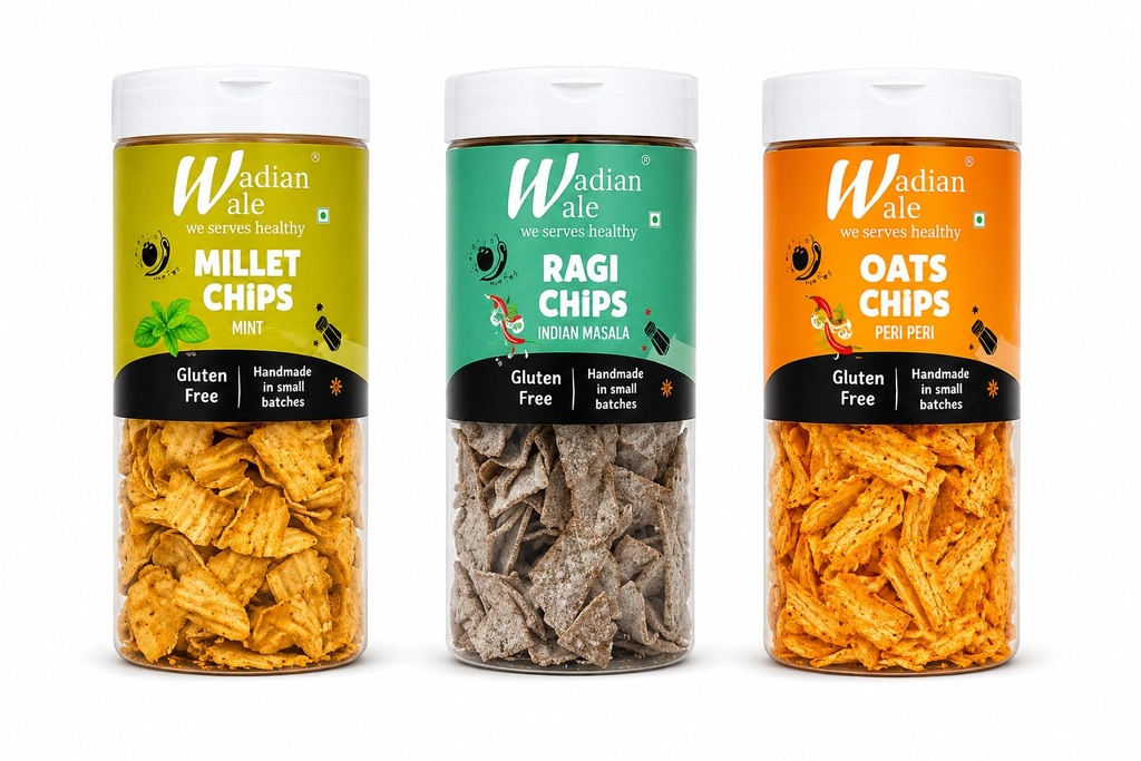Wadianwale Healthy Diet Multimillet Mint Gluten Free Chips & Palak Masala Gluten Free Chips & Ragi Masala Gluten Free Chips (Pack of 3)