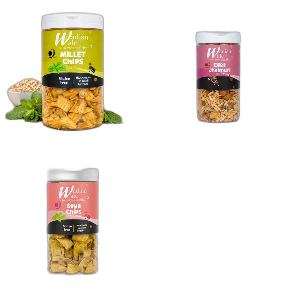 Wadianwale Healthy Diet Multimillet Mint Gluten Free Chips & Peri Peri Diet Jhalmuri, & SOYA Pudina Gluten Free Chips (Pack of 3)