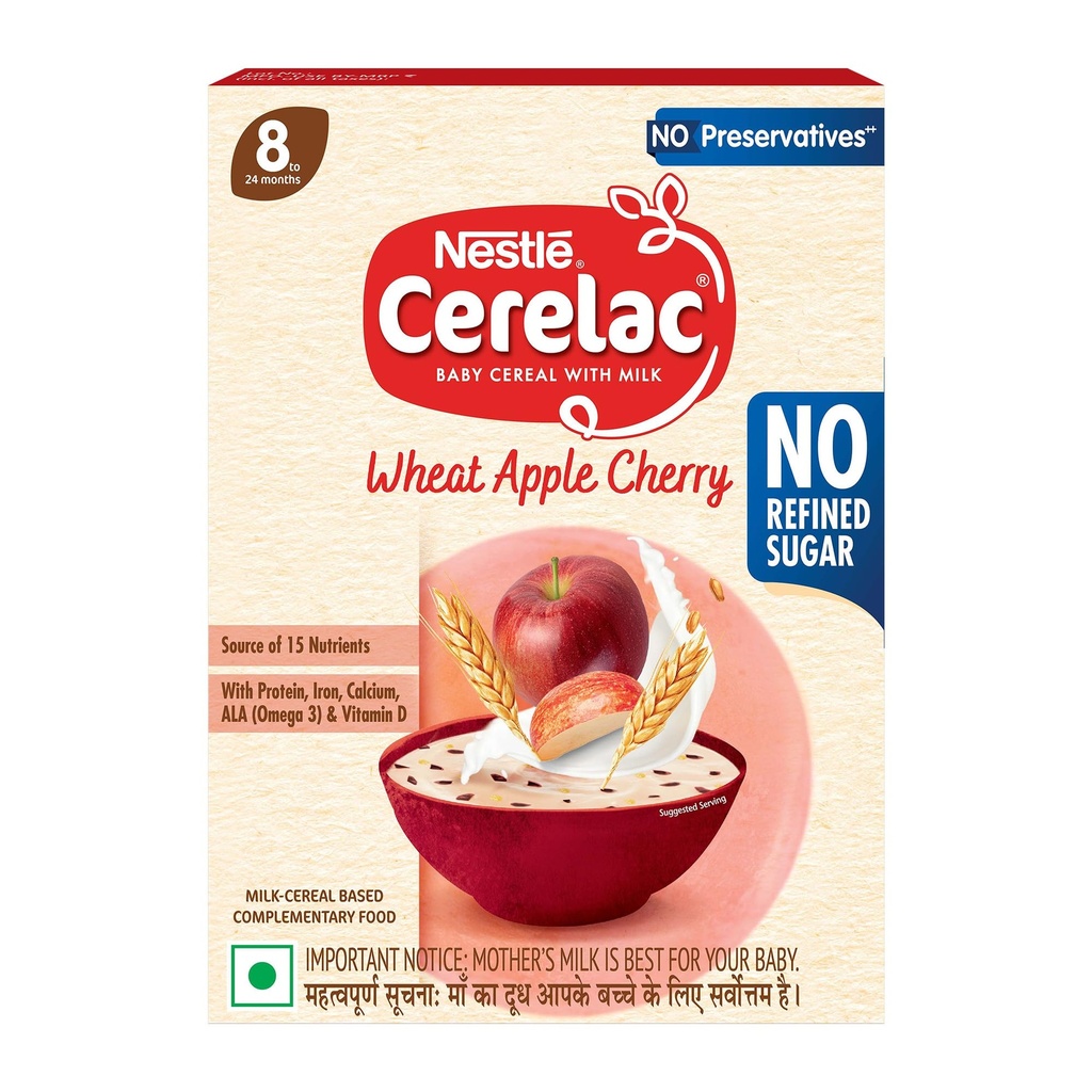 Nestlé CERELAC Baby Cereal Wheat Apple Cherry, No Refined Sugar STG2, 360g