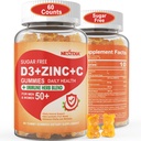 Bez cukru Witamina C + D3 + Gummie cynku dla dorosłych 50 +, 9 w 1 Suplement immunologiczny z D3 5000IU, Elderberry, Echinacea, Mullein Leaf dla Immunitet Boost, Power Antioksydant, Wegan (Opakowanie 1)