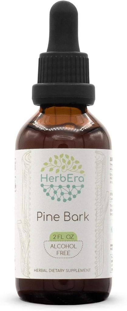 HerbEra Pine Bark B60 Ekstrakt ziołowy wolny od alkoholu Tincture, Skoncentrowane krople płynne Natural Pine Bark (Proantocyanidyna) Suszony Bark 2 fl oz