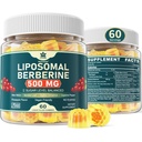 Berberine 500 mg suplement, Raz dziennie, Gumy liposomalne z Ceylon Cynamon, Gorzki Melon, Liść Banaba do Metabolizm Balanced, Aktywator AMPK, Wysoka Absorpcja, Cukier wolny, Wegan, 60 Cts