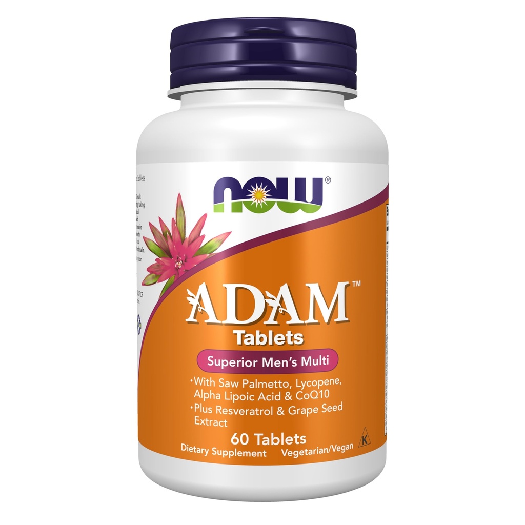 Teraz suplementy żywności, ADAM ™ Multivitamin mężczyzn z Saw Palmetto, Lycopene, kwas liponowy alfa i CoQ10, Plus Natural Resveratrol & Grape Seed Extract, 60 Tabletki
