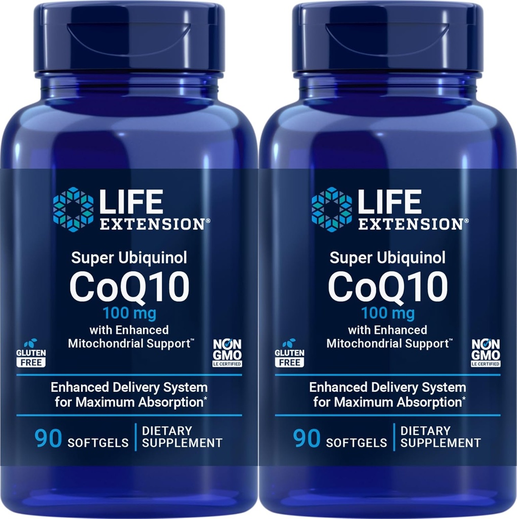 Life Extension COQ10 Super Ubichinol 100mg 90 Count (Pack of 2) z ulepszonym Mitochondrial Wsparcie