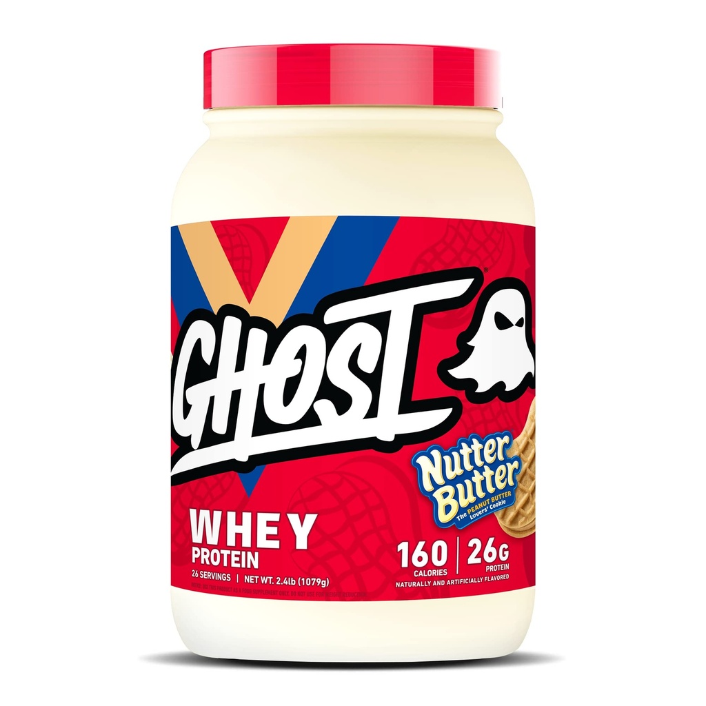 GHOST Proszek z białka serwatki, masło do smarowania - 2LB, 26G białka - Mieszanka białka serwatki - Postworkout Fitness & Nutrition Shakes, Smoothies, Pieczenie i Gotowanie - Ciasteczka wewnątrz