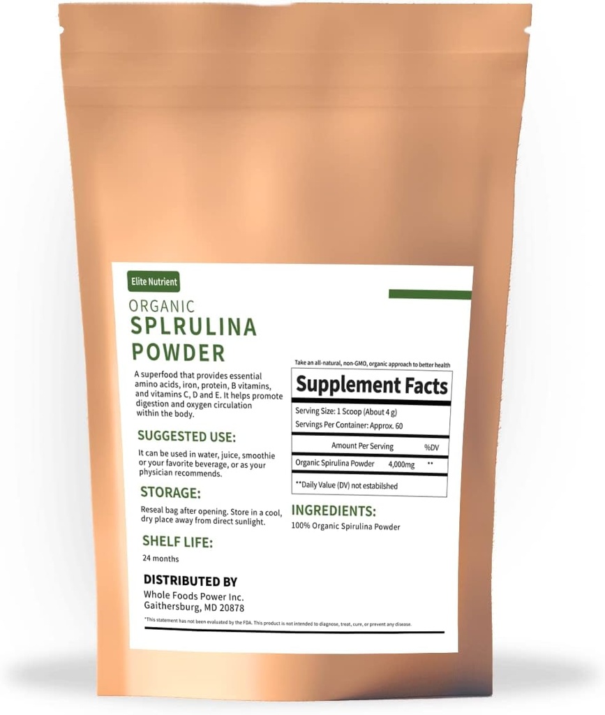 Proszek Spirulina organiczna, Nie-GMO, USDA Certified, Superfood z wysokim białkiem, Boost Energy, Wzmocnienie odporności, Indywidualny pakiet