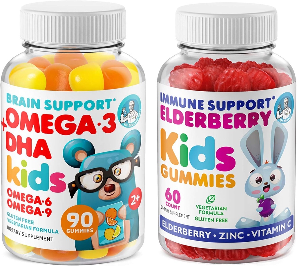 Dr MORITZ Cardio & Immune Boost Duo - Dzieci Omega 3 Gummeje (90 hrabies) z Gummei Elderberry dla dzieci (60 hrabiego)