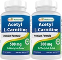 Best Naturals Acetyl L- Carnitine (ALCAR) 500mg, 120 Kapsułek, 120 Służb - Non-GMO i Gluten Free, 1 Kapsułka na Serving (2 opakowania)