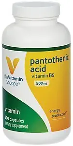 The Vitamin Shoppe Pantothenic Acid 500MG, with Vitamin B5, Supports Energy Production & Hair, Skin, Nails, Once Daily (300 Capsules)