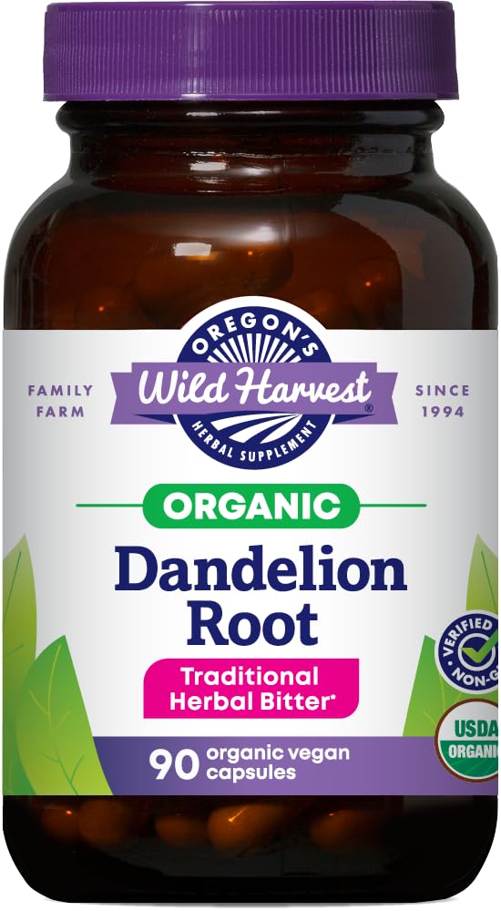 Oregon 's Wild Harvest Dandelion Root Organic Supplement Agregat 124; Traditional Herbal Bitter, 90 Vegan kapsułki