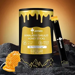 Pure Himalayan Shilajit Sticks z naturalnego miodu i szafranu, Łatwy do spożycia, Shilajit Sticks for Energy Support, Witalność, Immune, 85 + Minerały śladowe, Kwas Fulvic dla mężczyzn i kobiet- 30 Sticks (1)