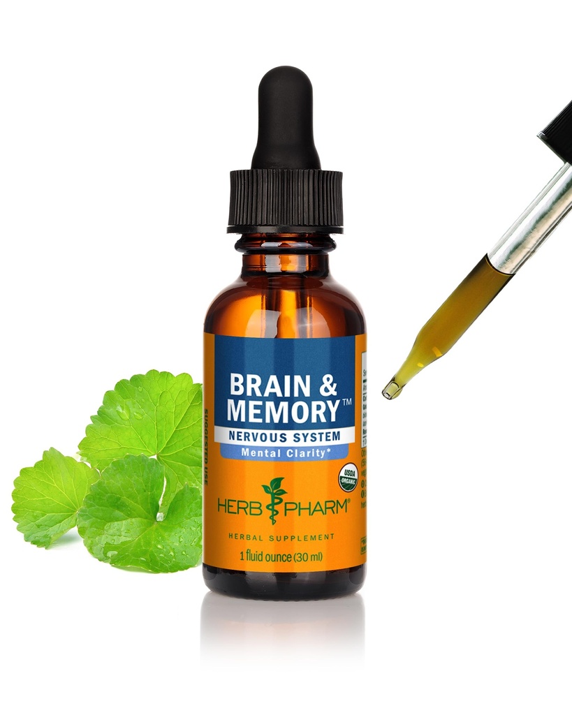 Herb Pharm Brain & Memory: Formula with Ginkgo Biloba Organic, Fast Absorption for Mental Focus, Nootropic Vegan Brain Supplement | Non-GMO Ginkgo Supplement, Gluten-Free, Up to 3 Week Supply, 1 oz*