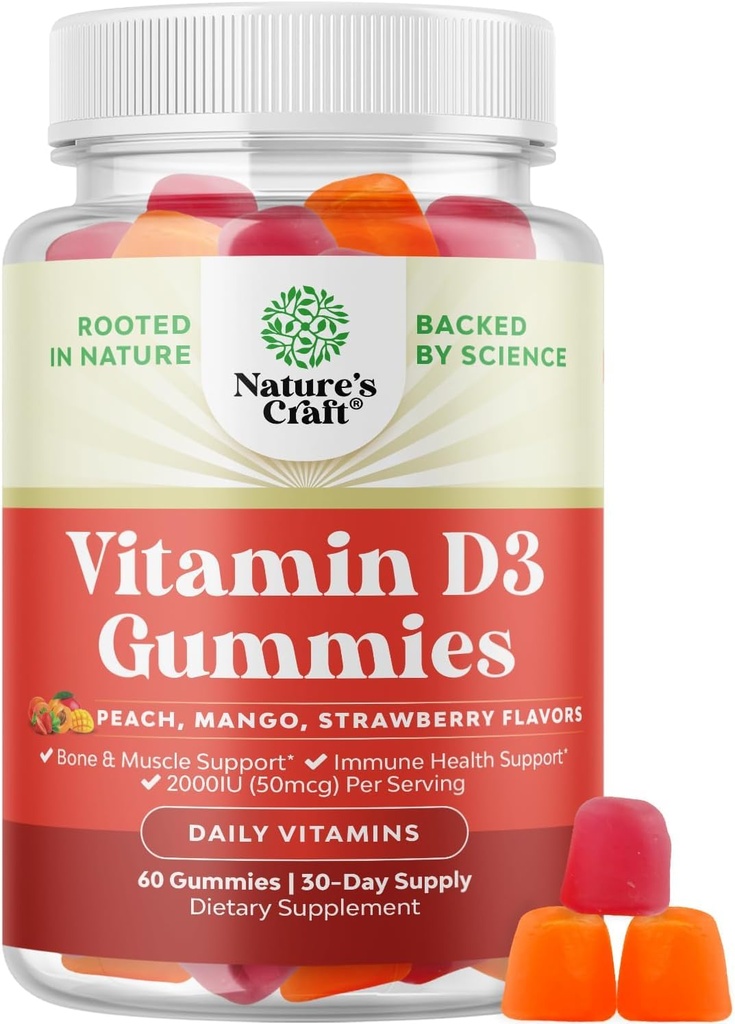 Natury Rzeźba Witamina D3 Gumiaki do codziennego Wellness - Pyszne D Dorośli z 2000j.m. na Podawanie mięśni kości i immunologiczne Wsparcie Non-GMO Żelatyna Gluten Free (30 Day Supply)