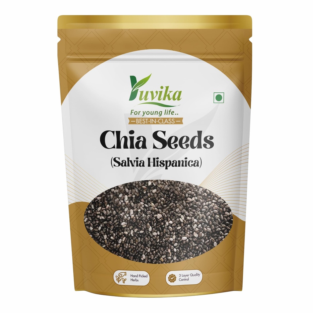 YUVIKA Chia Seeds - Salvia Hispanica, Omega-3 Seeds, Gluten Free, Source of Dietary Fibre, Calcium, Protein, Iron & Magnesium, 400 Grams