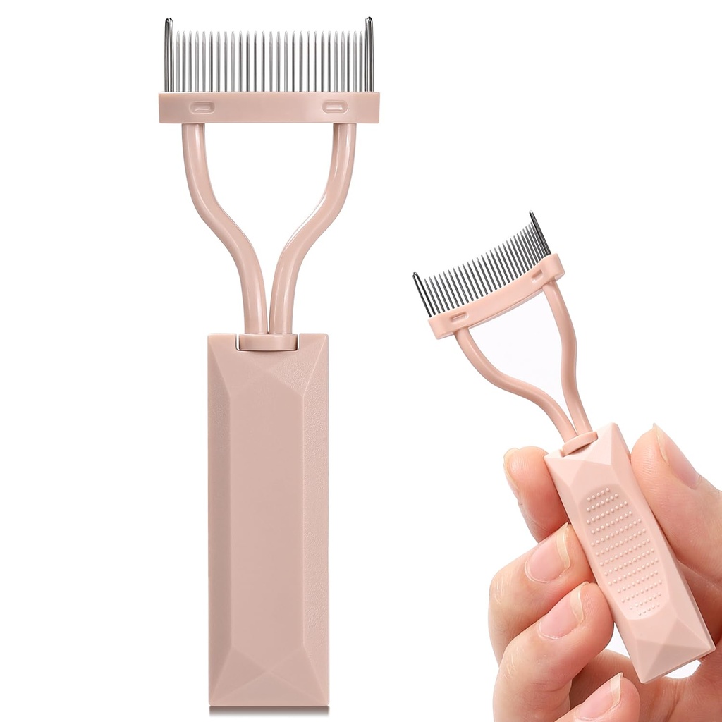 Eyelash Comb Separator, Arc Designed Lash Definitor Comb Makeup Mascara Comb Applicator z pokrywą, Narzędzie do szczotki kosmetycznej oka (nagi różowy)