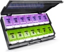 2 razy dziennie - przypomnienie Am / Pm Daily Pill Case Organizer Medicizer, Push Przycisk 7 Day Pill Box for Pills / Witamina / Cod Liver Oil / Suplementy (Purpurowy i zielony)