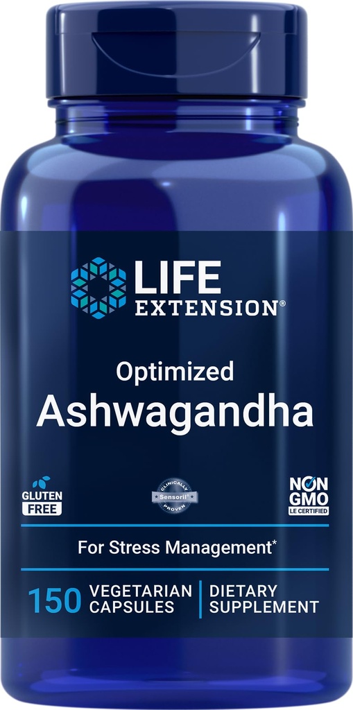 Life Extension Zoptymalizowane Ashwagandha, 150 Czapki Veg - Non-GMO, Gluten Free, Kapsułki wegetariańskie