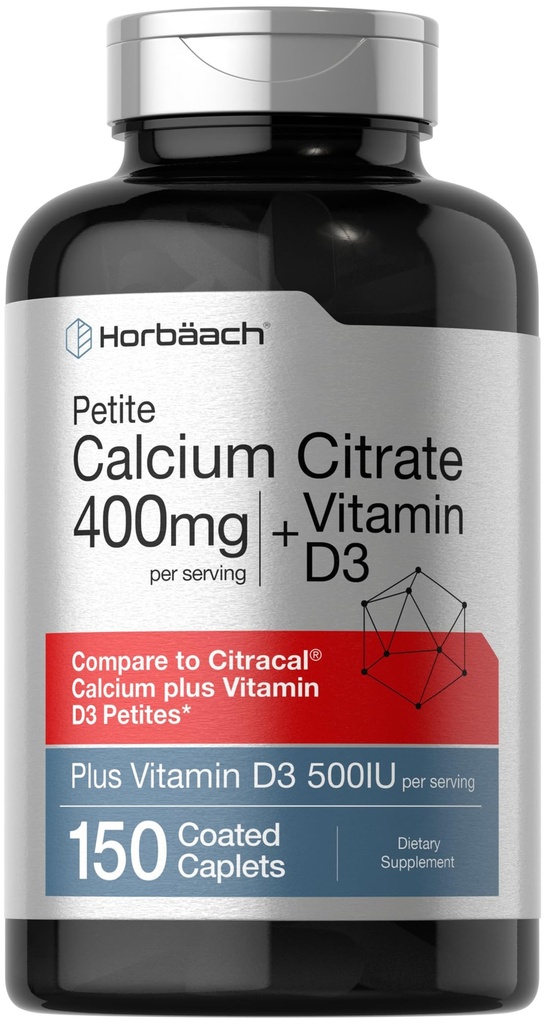 Horbaach Wapnia Citrate 400mg z witaminą D3 Bilans 124; 150 Petite Coated Cappets