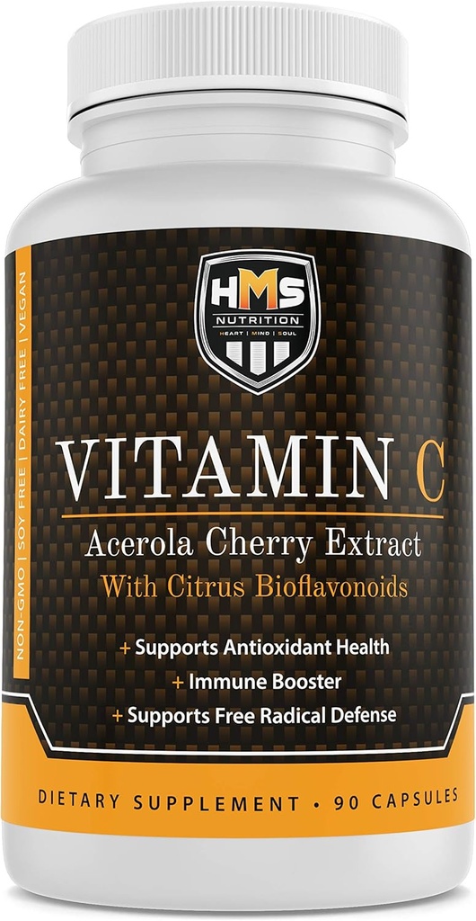 Acerola Cherry i Citrus Bioflavonoids witamina C Suplement - Wspomaga przeciwutleniacz Zdrowie, Immune Booster - Wegan, Organic - 90 Kapsułki, 90 Dzień Suply