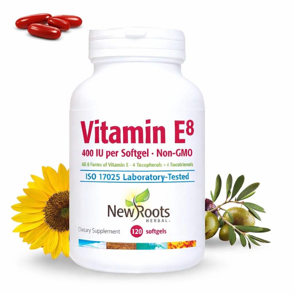 NOWA KWAS HERBAL Witamina E 400 j. m. Kapsułki 124; Organiczny suplement przeciwutleniaczy ETAP 124; Wszystkie 8 Rodzaje witaminy E dla Wspomagania Mózgu i Wizji 124; 4 Tokoferole i 4 Tokotrienole dla Kobiet i Mężczyzn (120 Softgels)
