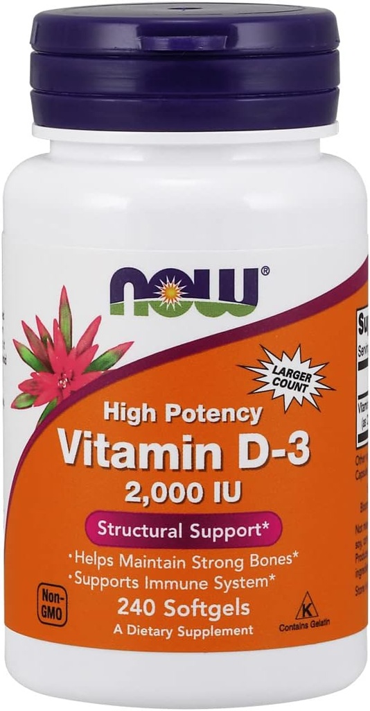 Teraz żywność Witamina D-3, Wsparcie strukturalne 2000 I.U, 480 Softgels