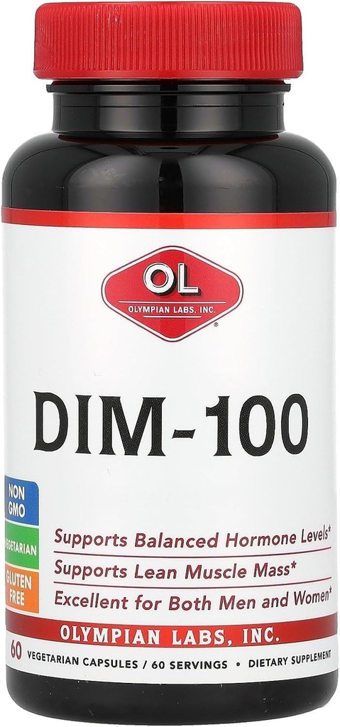 Olympian Labs DIM Supplement 100mg - Codzienne kapsułki - Diindolilometan dla mężczyzn i kobiet, 100 Mg, 60 Hrabia