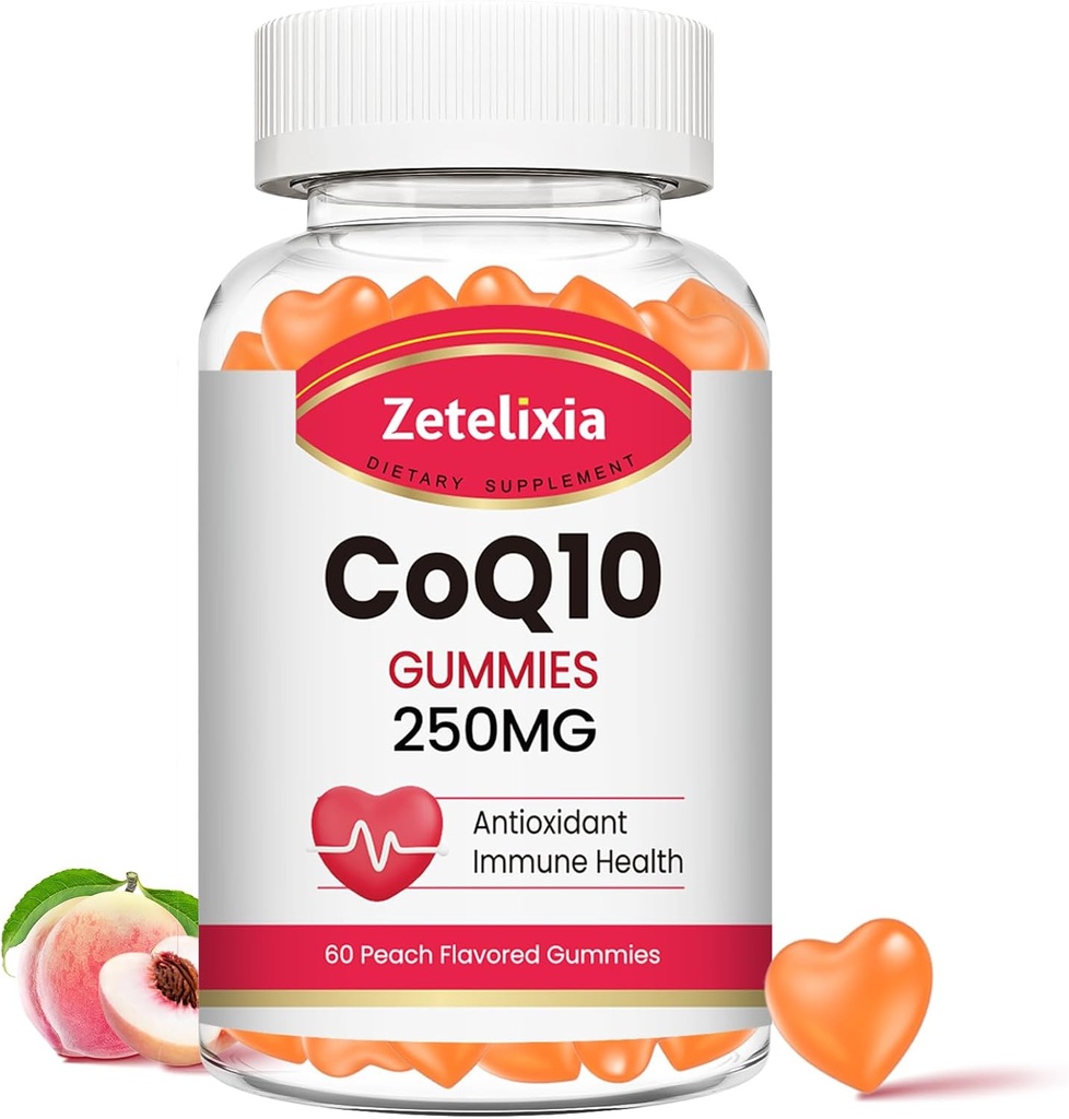 CoQ10 Gumiaki, 5X Lepsza absorpcja Koenzym Q10 dla energii komórkowej i wsparcia przeciwutleniacza, 60 Gumiaki brzoskwiniowe