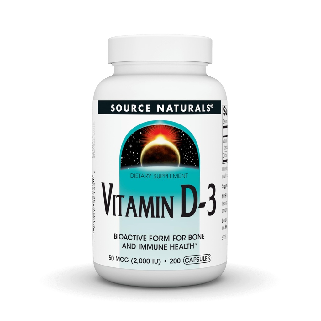 Źródło Naturals Witamina D-3, Bioactive Form for Bone & Immune Health *, 2000 IU - 200 Kapsułki