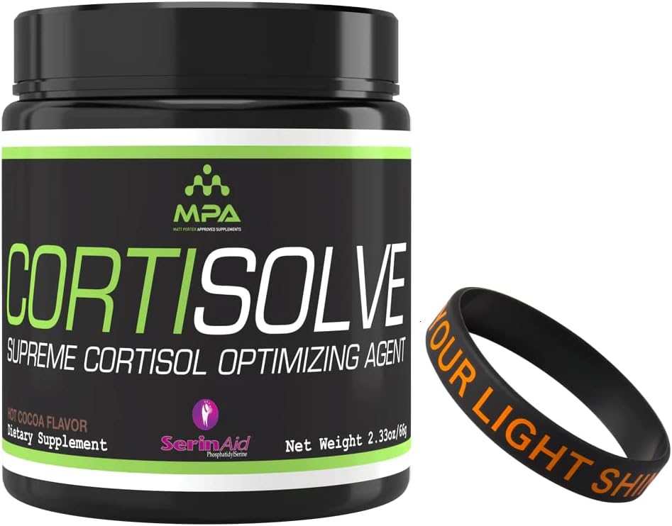 MPA Supps CortiSolve - Supreme Cortisol Optimizing Agent Bundle with a Motivational Wristband Bracelet to Motivate and Support You - 28 Servings - Hot Cocoa