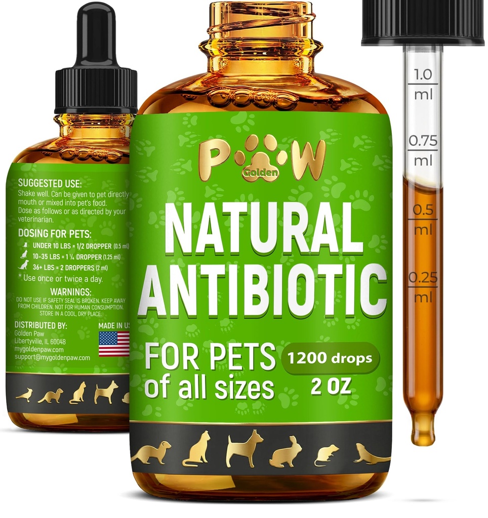Psy Antybiotyki do Zakażenia, Kaszle, UTI, Alergie, Swędzenie 124; Naturalne Antybiotyki dla kotów do wspierania skóry, Coat, & Trawienie 124; dla wszystkich ras i wieku 124; 2 oz
