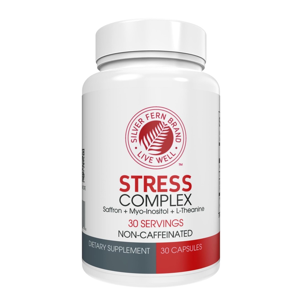 Silver Fern Stress Complex Supplement - Bez kofeiny - Sleep, Worry, Mood & More - z Saffron Supplements, L Theanine Supplement, & Myo- inositol - Natural Stress Relief Supplement (Pack of 1)