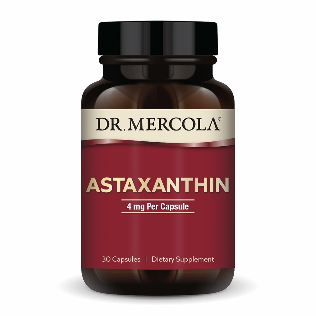 Dr Mercola Organic Astaksantyna - 4 mg Astaksantyna - Potężne przeciwutleniacze - Organic Microalgs Extract - Non-GMO, Gluten- Free & Soy- 30 Kapsułki (30 Servings)