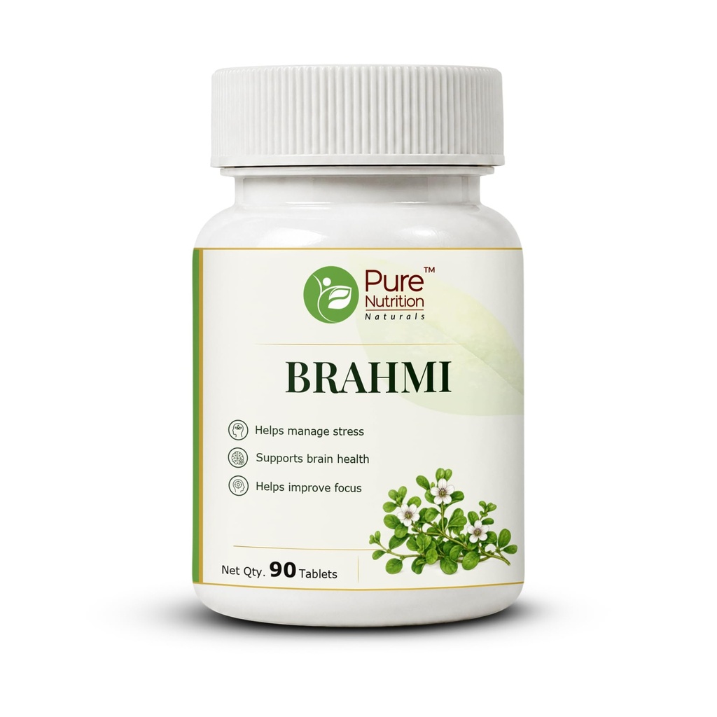 Pure Nutrition Brahmi Tablets | Brahmi Supplement for Memory, Brain Health, Focus, Concentration & Cognitive Wellness Support | Ayurvedic Formula - 250mg 90 Tabs