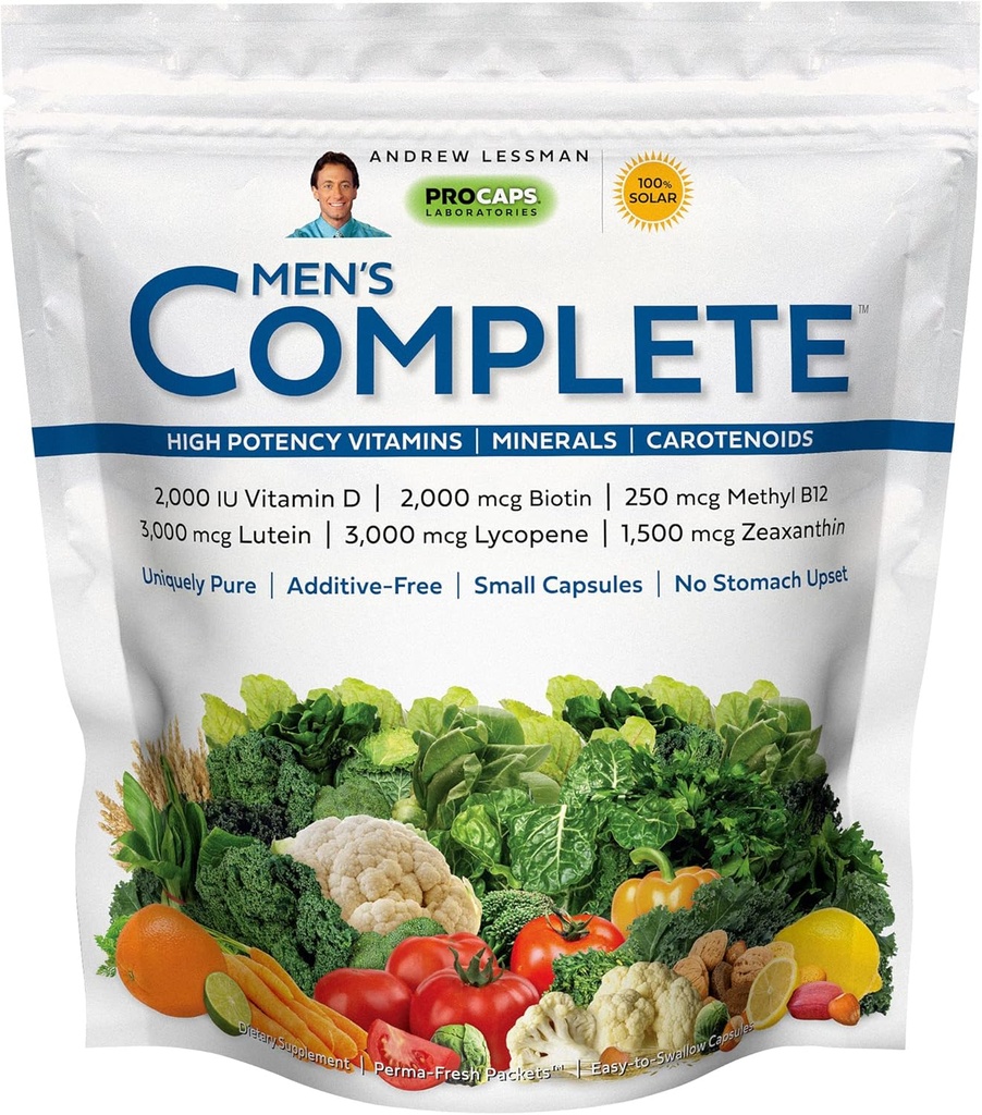 ANDREW LESSMAN Multivitamin- Men 's Complete 30 Pakiety - Wysoka moc 30 + Składniki odżywcze, Witaminy zasadnicze, Minerały, Karotenoidy. Połykać. Żadnych spoiw, wypełniaczy, dodatków