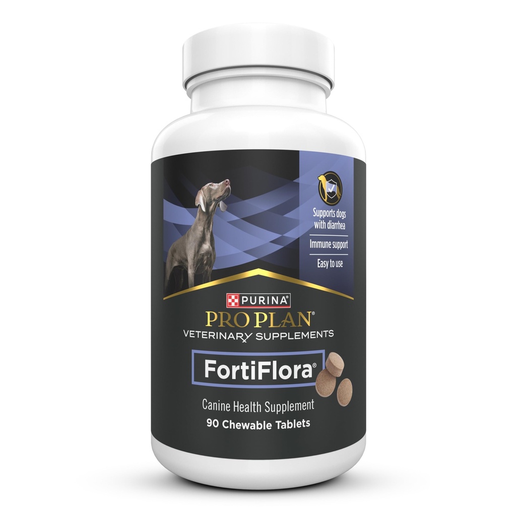 Purina Pro Plan suplementy weterynaryjne FortiFlora Probiotyki dla psów Tabletki do rozgryzania i żucia dla trawienia Gut Zdrowie i Biegunka - 90 ct.