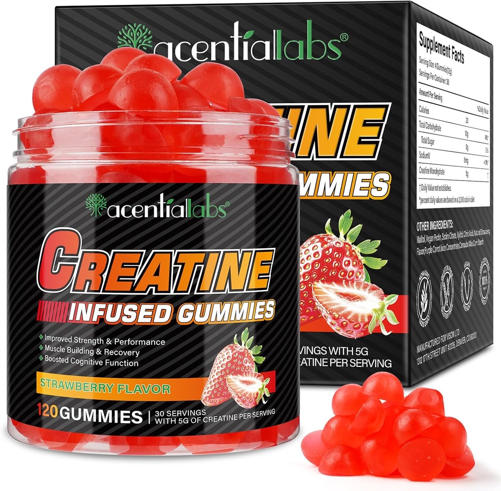 Kreatyna Monawodzian Gummie dla mężczyzn Kobiety Muscle Growth, Sugar Free - Poprawa siły i wydajności, luzem Suplementy Kreatyna - Przed treningiem Gummies- 120szt