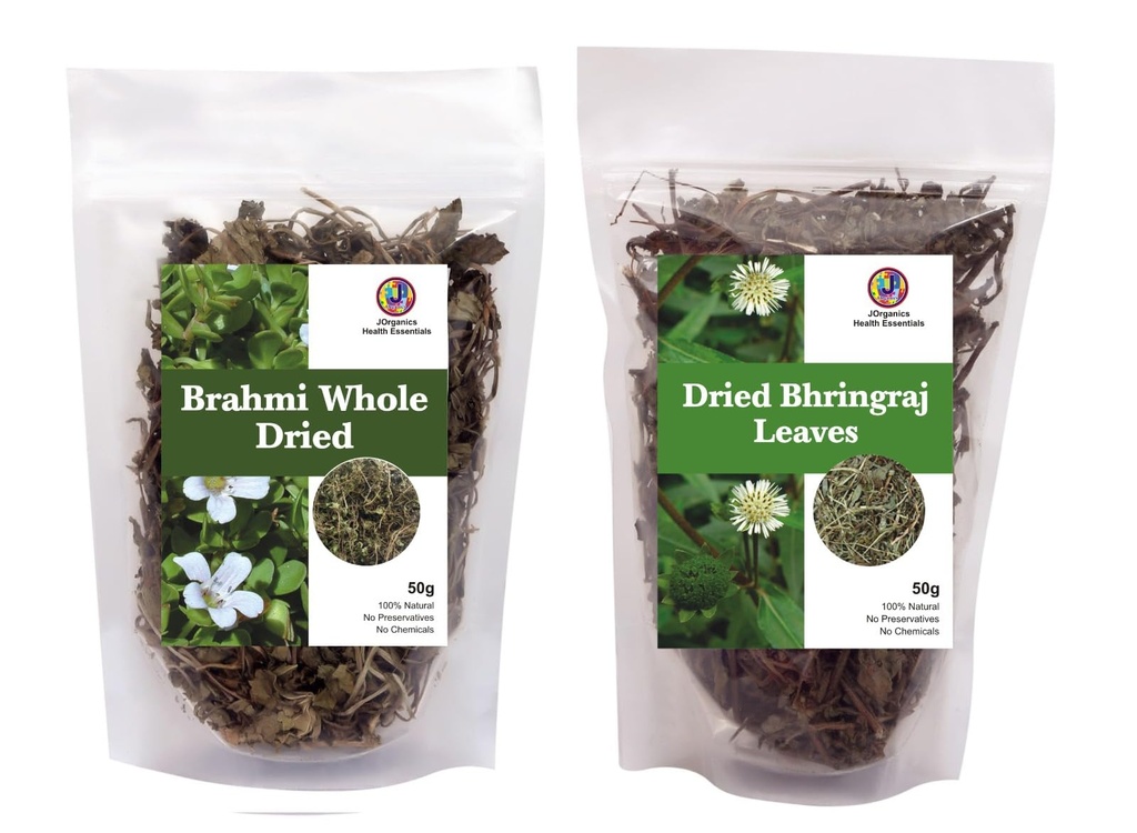 Bhringraj Brahmi Dry Leaves Raw Leaf Bhrangraj Brami Bhangra Bhringraj For Hair Regrowth Scalp Treatment Dry Frizzy Curly Straight Wavy Hair Type (Combo of 2,Pack of 50 Grams)