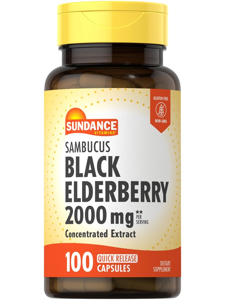 Sundance Sambucus Black Elderberry Kapsułki 124; 2000mg 124; 100 Hrabia 124; Non- GMO i gluten suplement wolny
