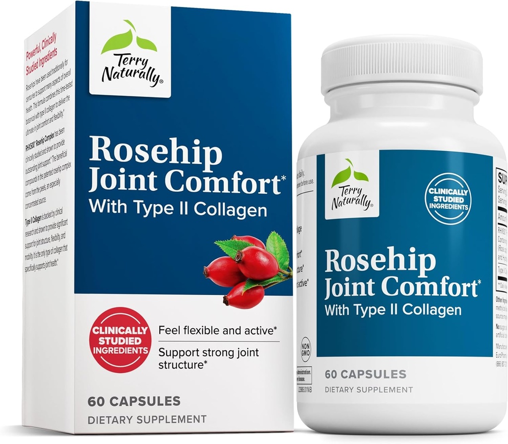 Terry Natural Rosehip Joint Comfort - Zdrowy Joint Mobility & Flexibility Supplement - Suplement z Kolagenem typu II - Joint Structure & Cartilage Supplement - 60 kapsułki
