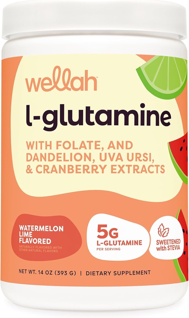 Wellah L- Glutamina Proszek Arbuz Lim (50 Służenie) - 5g L- Glutamina Per Serving, Sweetened with Stewia