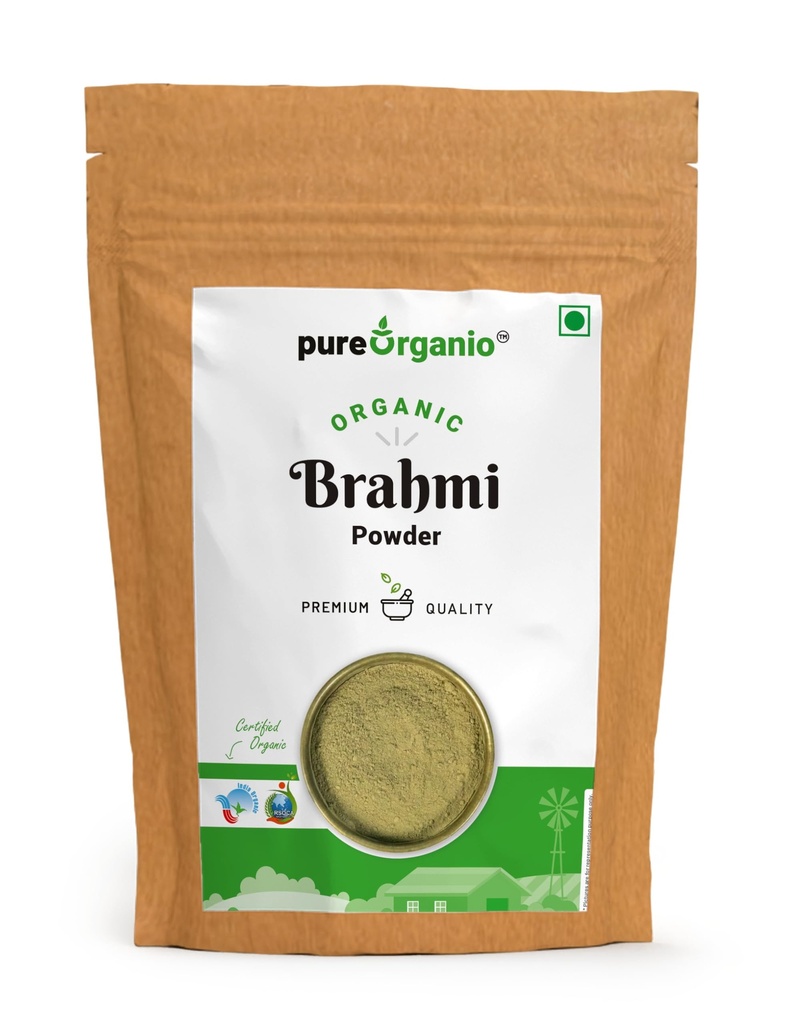 Pure Organio Organic Brahmi Powder - For Men & Women | Ayurvedic Care To Manage Stress & Boost Brain Health | Rich in Antioxident Indian Organic NPOP Certified (100 Gm)