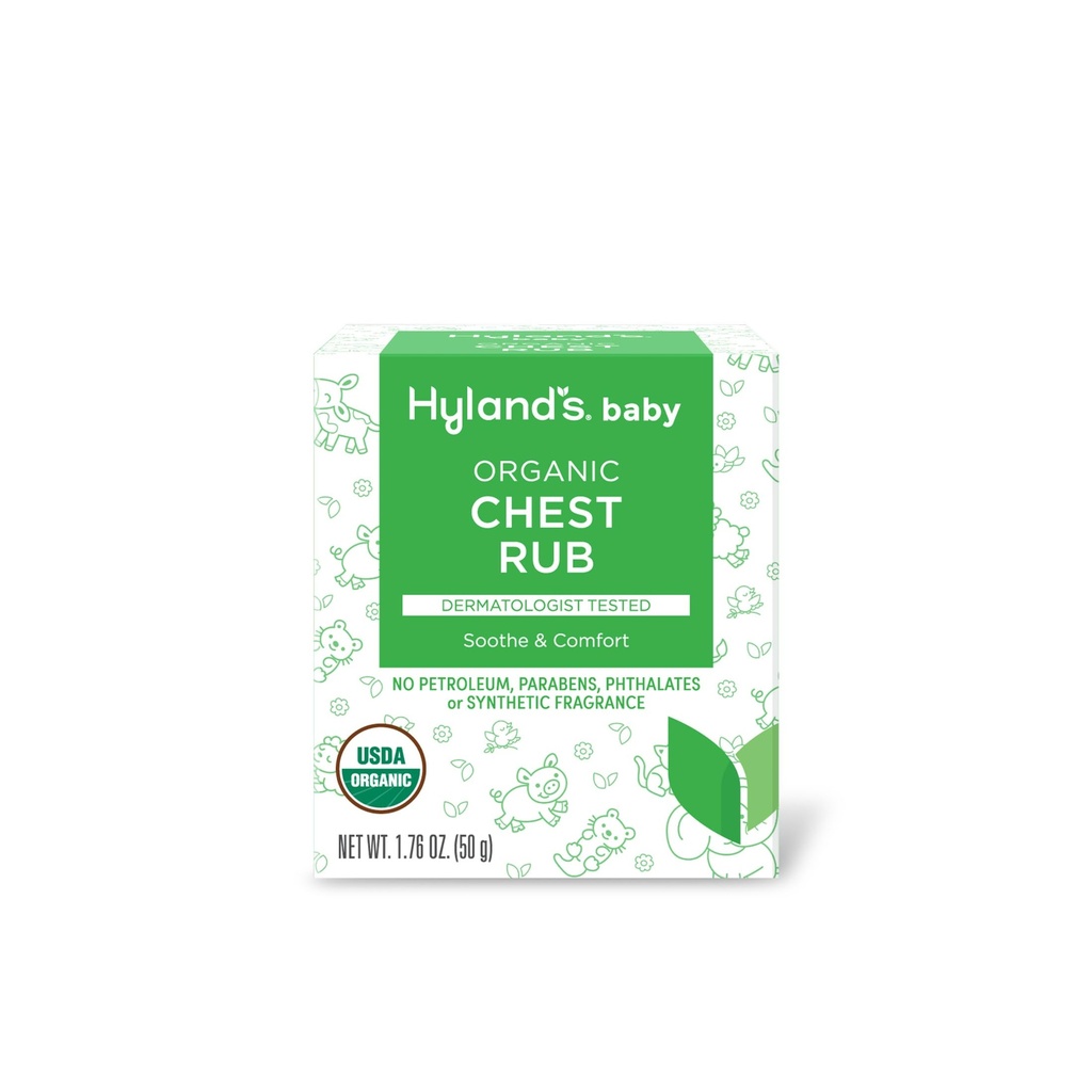 Hyland 's Baby Organic Chest Rub, Soothe and Comfort, z organicznym lawendą, mięta pieprzowa i olej rumiankowy kwiat, bezpieczne i delikatne, Dermatolog Tested, 1.76 Oz, Niemowlęta